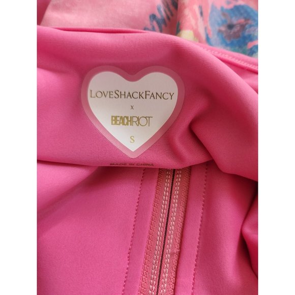 LoveShackFancy New Beach Riot Pink Floral Zip Swimsuit Small NWOT - Picture 6 of 7